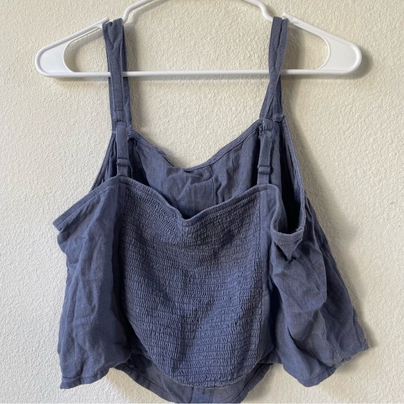 Torrid Linen Blend Button-Front Crop Tank in light steel blue - Picture 11 of 12